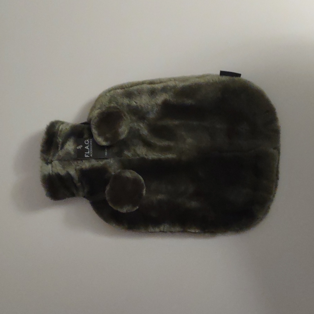 Flag, fuzzy hot water bottle in dark green